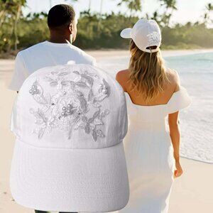 Bridal White Baseball Cap with Appliques Adjustable Cotton Dad Hat for Parties